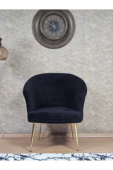 Tekli TEDDY Gold Kaplama Sivriltme Ayak Çay Seti Koltuk Tekli Berjer , Balkon, Salon, Ofis Siyah Renk 40,5 Boyut/Ebat - Resim 2