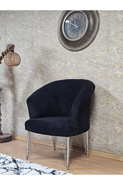 Tekli TEDDY Krom Kaplama Telli Ayak Çay Seti Koltuk Tekli Berjer , Balkon, Salon, Ofis Siyah Renk 40,5 Boyut/Ebat - Resim 4