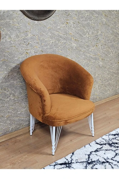 Tekli TEDDY Beyaz Boyalı Telli Ayak Çay Seti Koltuk Tekli Berjer , Balkon, Salon, Ofis Kiremit Renk 40,5 Boyut/Ebat ürün görseli 1