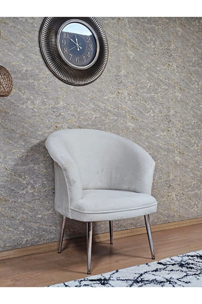 Tekli TEDDY Krom Kaplama Sivriltme Ayak Çay Seti Koltuk Tekli Berjer , Balkon, Salon, Ofis Krem Renk 40,5 Boyut/Ebat - Resim 3