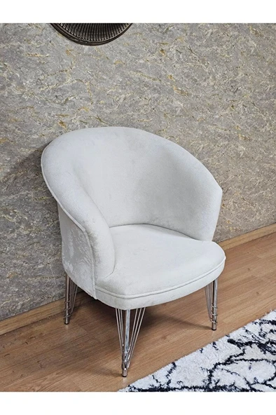 Tekli TEDDY Krom Kaplama Telli Ayak Çay Seti Koltuk Tekli Berjer , Balkon, Salon, Ofis Krem Renk 40,5 Boyut/Ebat ürün görseli 1