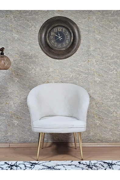 Tekli TEDDY Gold Kaplama Sivriltme Ayak Çay Seti Koltuk Tekli Berjer , Balkon, Salon, Ofis Krem Renk 40,5 Boyut/Ebat - 2