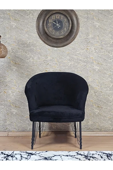 Tekli TEDDY Siyah Boyalı Telli Ayak Çay Seti Koltuk Tekli Berjer , Balkon, Salon, Ofis Siyah Renk 40,5 Boyut/Ebat - 2