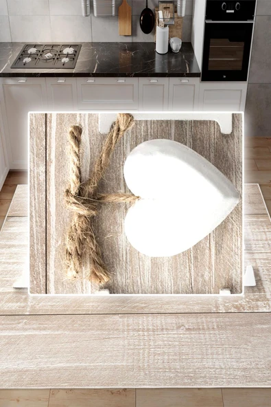 Dijital Baskılı Dekoratif Kaymaz Taban Yıkanabilir Kalp Desenli Halı Mutfak Halısı Yolluk Salon Halısı 50 x 60 cm Krem - Resim 3