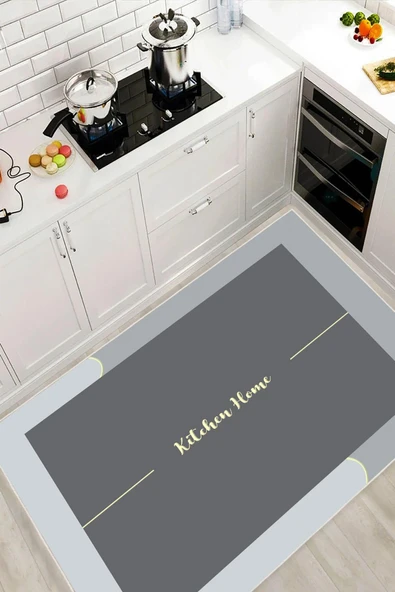 Dijital Baskılı Dekoratif Kaymaz Taban Yıkanabilir Kıtchen Home Halı Mutfak Halısı Yolluk Salon Halısı 80x400 cm Gri - 1