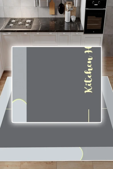 Dijital Baskılı Dekoratif Kaymaz Taban Yıkanabilir Kıtchen Home Halı Mutfak Halısı Yolluk Salon Halısı 120x300 cm Gri - Resim 3