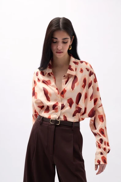 Desenli Crop Gömlek - Resim 4