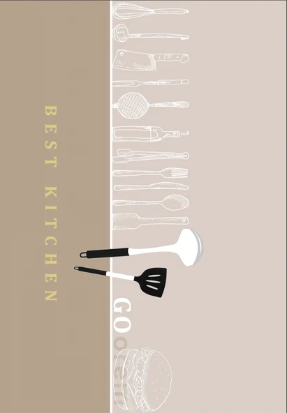 Dijital Baskılı Dekoratif Kaymaz Taban Yıkanabilir Halı Best Kıtchen Desenli utfak Halısı Yolluk Salon Halısı 100 x 200 cm Krem - Resim 2