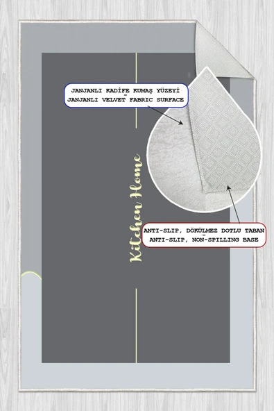Dijital Baskılı Dekoratif Kaymaz Taban Yıkanabilir Kıtchen Home Halı Mutfak Halısı Yolluk Salon Halısı 100x400 cm Gri - 2