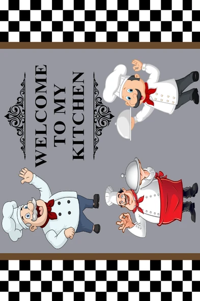 Dijital Baskılı Dekoratif Kaymaz Taban Yıkanabilir Aşçı Desenli Halı Mutfak Halısı Yolluk Salon Halısı 160x200 cm Gri - Resim 2