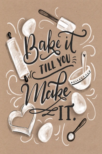 Dijital Baskılı Dekoratif Kaymaz Taban Yıkanabilir Bake Make It Desenli Halı Mutfak Halısı Yolluk Salon Halısı 200 x 400 cm Krem - Resim 3