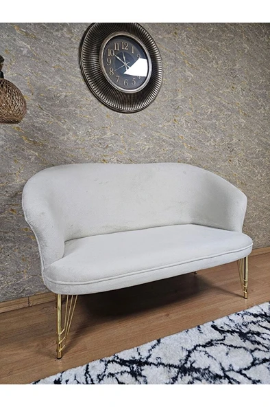 İkili TEDDY Gold Kaplama Telli Ayak Çay Seti Koltuk İkili Berjer , Balkon, Salon, Ofis Krem Renk 110 x 49 Boyut/Ebat - Resim 4