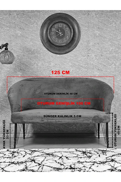 İkili TEDDY Gold Kaplama Telli Ayak Çay Seti Koltuk İkili Berjer , Balkon, Salon, Ofis Krem Renk 110 x 49 Boyut/Ebat - Resim 5