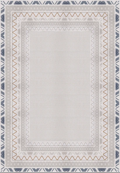 Dijital Baskılı Dekoratif Kaymaz Taban Yıkanabilir Modern Halı Salon Halısı Yolluk Mutfak Halısı 100x150 cm Bej - Resim 3