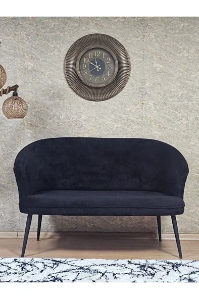 İkili TEDDY Siyah Boyalı Sivriltme Ayak Çay Seti Koltuk İkili Berjer , Balkon, Salon, Ofis Siyah Renk 40,5 Boyut/Ebat