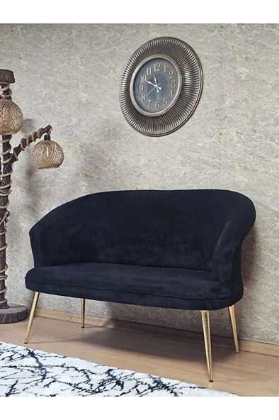 İkili TEDDY Gold Kaplama Sivriltme Ayak Çay Seti Koltuk İkili Berjer , Balkon, Salon, Ofis Siyah Renk 40,5 Boyut/Ebat - 3