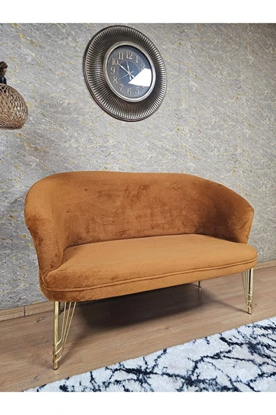 İkili TEDDY Gold Kaplama Telli Ayak Çay Seti Koltuk İkili Berjer , Balkon, Salon, Ofis Kiremit Renk 110 x 49 Boyut/Ebat - 4