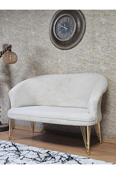 İkili TEDDY Gold Kaplama Telli Ayak Çay Seti Koltuk İkili Berjer , Balkon, Salon, Ofis Krem Renk 110 x 49 Boyut/Ebat - Resim 3