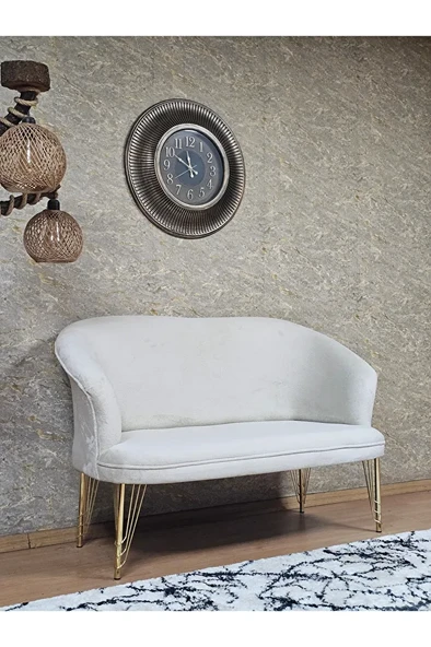 İkili TEDDY Gold Kaplama Telli Ayak Çay Seti Koltuk İkili Berjer , Balkon, Salon, Ofis Krem Renk 110 x 49 Boyut/Ebat - Resim 2