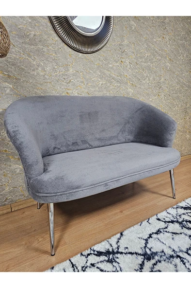 İkili TEDDY Krom Kaplama Sivriltme Ayak Çay Seti Koltuk İkili Berjer , Balkon, Salon, Ofis Gri Renk 40,5 Boyut/Ebat - 4