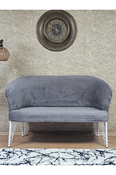 İkili TEDDY Beyaz Boyalı Telli Ayak Çay Seti Koltuk İkili Berjer , Balkon, Salon, Ofis Gri Renk 40,5 Boyut/Ebat ürün görseli