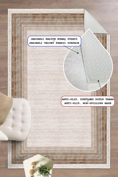 Dijital Baskılı Dekoratif Kaymaz Taban Yıkanabilir Çerceveli Halı Salon Halısı Yolluk Mutfak Halısı 60x150 cm Kiremit ürün görseli