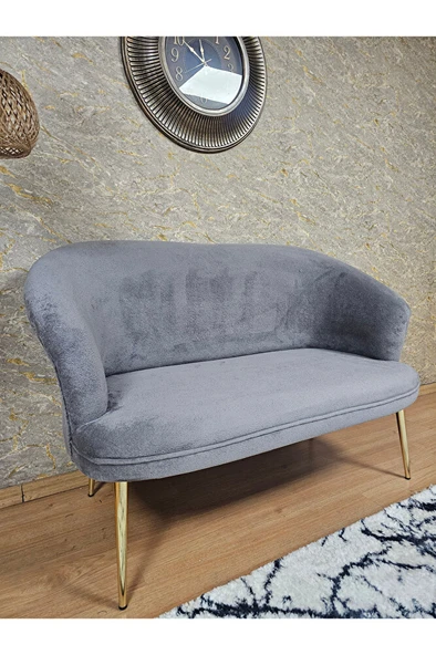 İkili TEDDY Gold Kaplama Sivriltme Ayak Çay Seti Koltuk İkili Berjer , Balkon, Salon, Ofis Gri Renk 40,5 Boyut/Ebat - 4