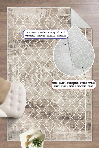 Dijital Baskılı Dekoratif Kaymaz Taban Yıkanabilir Kilim Desen Halı Salon Halısı Yolluk Mutfak Halısı 200x290 cm Kahverengi - Resim 2