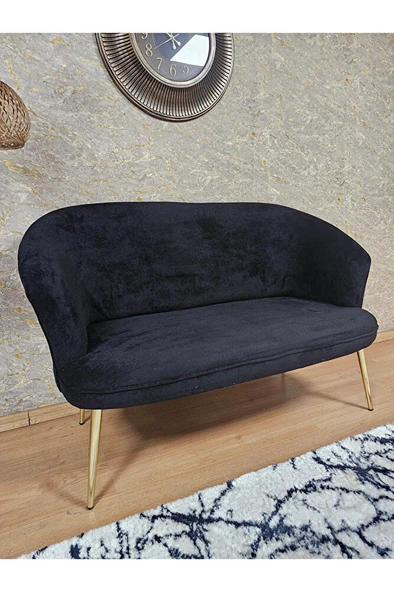 İkili TEDDY Gold Kaplama Sivriltme Ayak Çay Seti Koltuk İkili Berjer , Balkon, Salon, Ofis Siyah Renk 40,5 Boyut/Ebat - 4