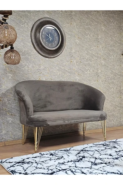 İkili TEDDY Gold Kaplama Telli Ayak Çay Seti Koltuk İkili Berjer , Balkon, Salon, Ofis Kahverengi Renk 110 x 49 Boyut/Ebat - 2