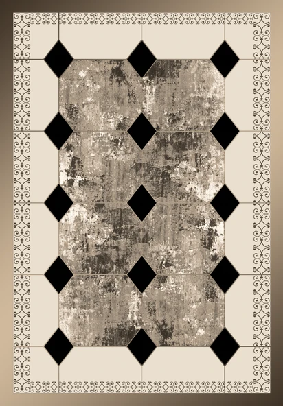 Dijital Baskılı Dekoratif Kaymaz Taban Yıkanabilir Çerceveli Halı Salon Halısı Yolluk Mutfak Halısı 200x250 cm Krem - 3