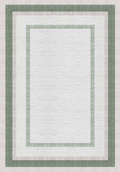 Dijital Baskılı Dekoratif Kaymaz Taban Yıkanabilir Çerçeveli Halı Salon Halısı Yolluk Mutfak Halısı 160 x 230 cm Yeşil ürün görseli