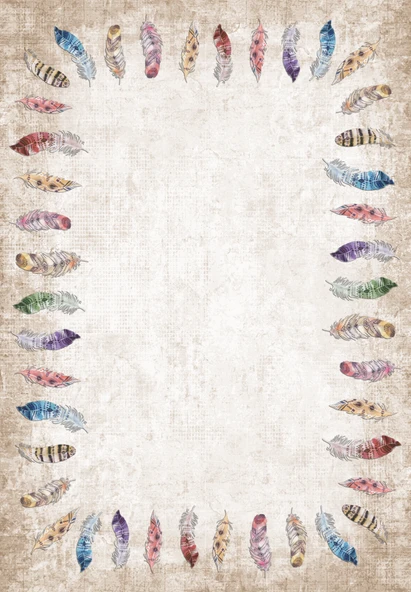 Dijital Baskılı Dekoratif Kaymaz Taban Yıkanabilir Tüy Desen Halı Salon Halısı Yolluk Mutfak Halısı 200x300 cm Krem - Resim 3