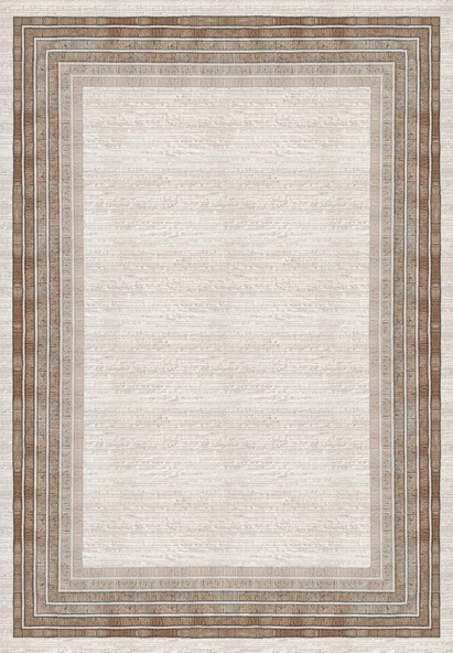 Dijital Baskılı Dekoratif Kaymaz Taban Yıkanabilir Çerceveli Halı Salon Halısı Yolluk Mutfak Halısı 120x300 cm Kiremit - 3