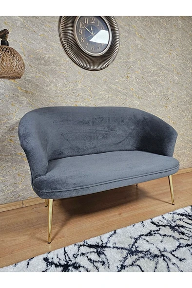 İkili TEDDY Gold Kaplama Sivriltme Ayak Çay Seti Koltuk İkili Berjer , Balkon, Salon, Ofis Füme Renk 40,5 Boyut/Ebat - 4