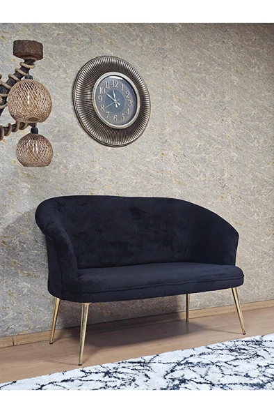 İkili TEDDY Gold Kaplama Sivriltme Ayak Çay Seti Koltuk İkili Berjer , Balkon, Salon, Ofis Siyah Renk 40,5 Boyut/Ebat - 2