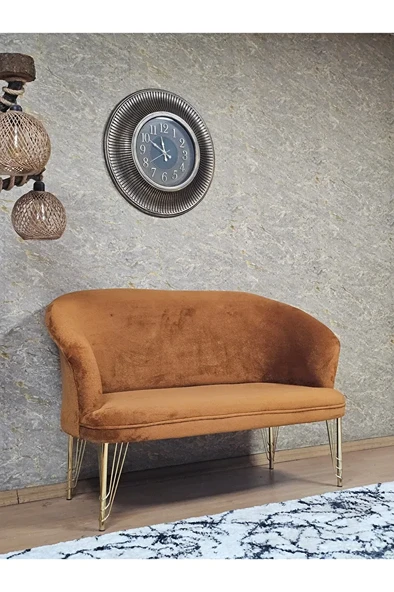 İkili TEDDY Gold Kaplama Telli Ayak Çay Seti Koltuk İkili Berjer , Balkon, Salon, Ofis Kiremit Renk 110 x 49 Boyut/Ebat - 2