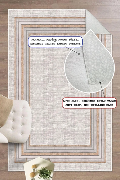 Dijital Baskılı Dekoratif Kaymaz Taban Yıkanabilir Çerceveli Halı Salon Halısı Yolluk Mutfak Halısı 60x100 cm Gri ürün görseli
