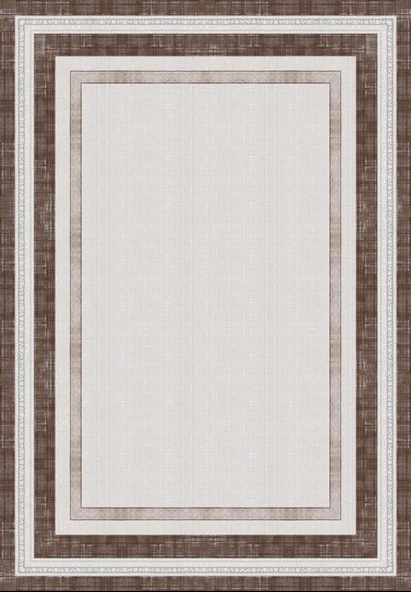 Dijital Baskılı Dekoratif Kaymaz Taban Yıkanabilir Çerceveli Halı Salon Halısı Yolluk Mutfak Halısı 200x290 cm Kahverengi - Resim 3