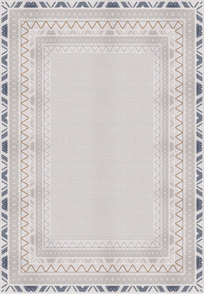 Dijital Baskılı Dekoratif Kaymaz Taban Yıkanabilir Modern Halı Salon Halısı Yolluk Mutfak Halısı 80x300 cm Bej - 3