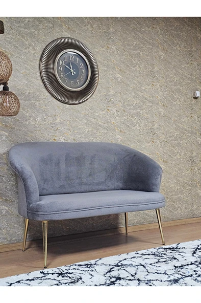 İkili TEDDY Gold Kaplama Sivriltme Ayak Çay Seti Koltuk İkili Berjer , Balkon, Salon, Ofis Gri Renk 40,5 Boyut/Ebat - 2