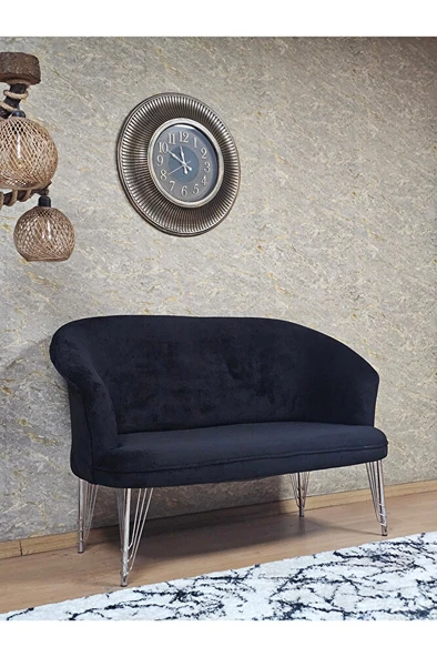 İkili TEDDY Krom Kaplama Telli Ayak Çay Seti Koltuk İkili Berjer , Balkon, Salon, Ofis Siyah Renk 40,5 Boyut/Ebat - Resim 2