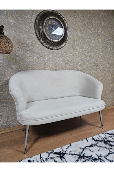 İkili TEDDY Krom Kaplama Sivriltme Ayak Çay Seti Koltuk İkili Berjer , Balkon, Salon, Ofis Krem Renk 40,5 Boyut/Ebat - Resim 4