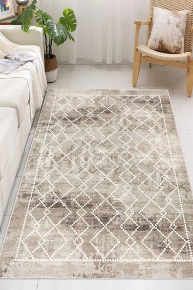 Dijital Baskılı Dekoratif Kaymaz Taban Yıkanabilir Kilim Desen Halı Salon Halısı Yolluk Mutfak Halısı 50x60 cm Kahverengi ürün görseli