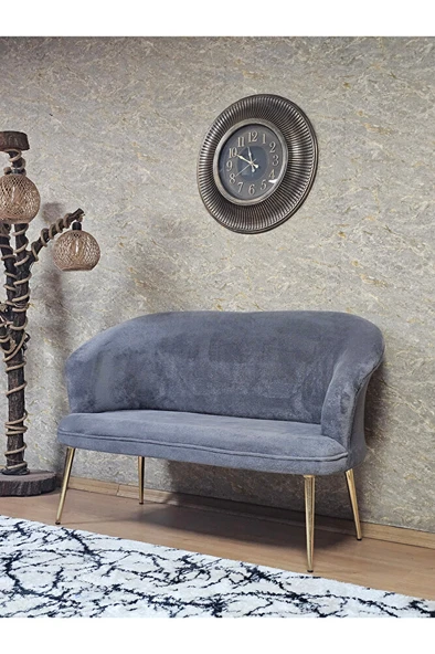 İkili TEDDY Gold Kaplama Sivriltme Ayak Çay Seti Koltuk İkili Berjer , Balkon, Salon, Ofis Gri Renk 40,5 Boyut/Ebat - 3