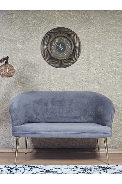 İkili TEDDY Gold Kaplama Sivriltme Ayak Çay Seti Koltuk İkili Berjer , Balkon, Salon, Ofis Gri Renk 40,5 Boyut/Ebat