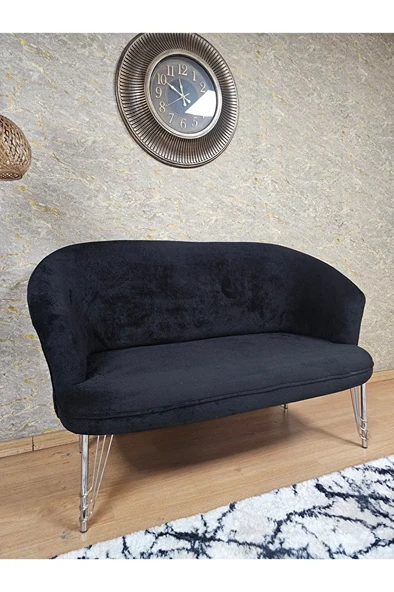 İkili TEDDY Krom Kaplama Telli Ayak Çay Seti Koltuk İkili Berjer , Balkon, Salon, Ofis Siyah Renk 40,5 Boyut/Ebat - Resim 4