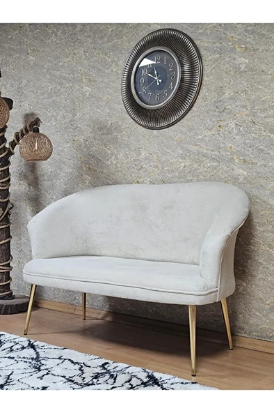 İkili TEDDY Gold Kaplama Sivriltme Ayak Çay Seti Koltuk İkili Berjer , Balkon, Salon, Ofis Krem Renk 40,5 Boyut/Ebat - Resim 3