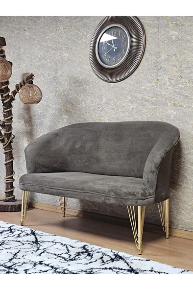 İkili TEDDY Gold Kaplama Telli Ayak Çay Seti Koltuk İkili Berjer , Balkon, Salon, Ofis Kahverengi Renk 110 x 49 Boyut/Ebat - 3