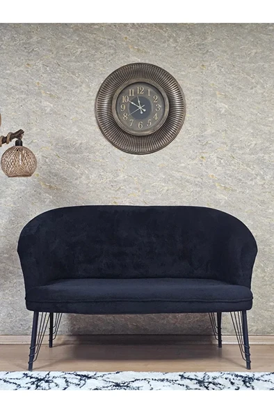 İkili TEDDY Siyah Boyalı Telli Ayak Çay Seti Koltuk İkili Berjer , Balkon, Salon, Ofis Siyah Renk 40,5 Boyut/Ebat